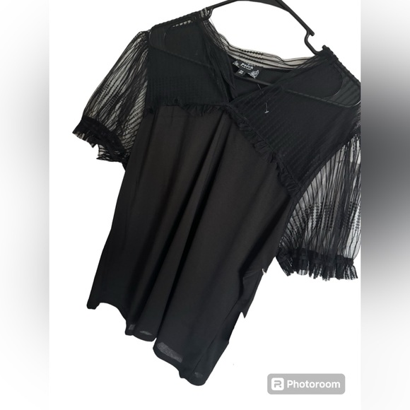 Blu Pepper Tops - Perch by Blu Pepper Black Lace Short  Sleeve Top Black Plus Size 2x